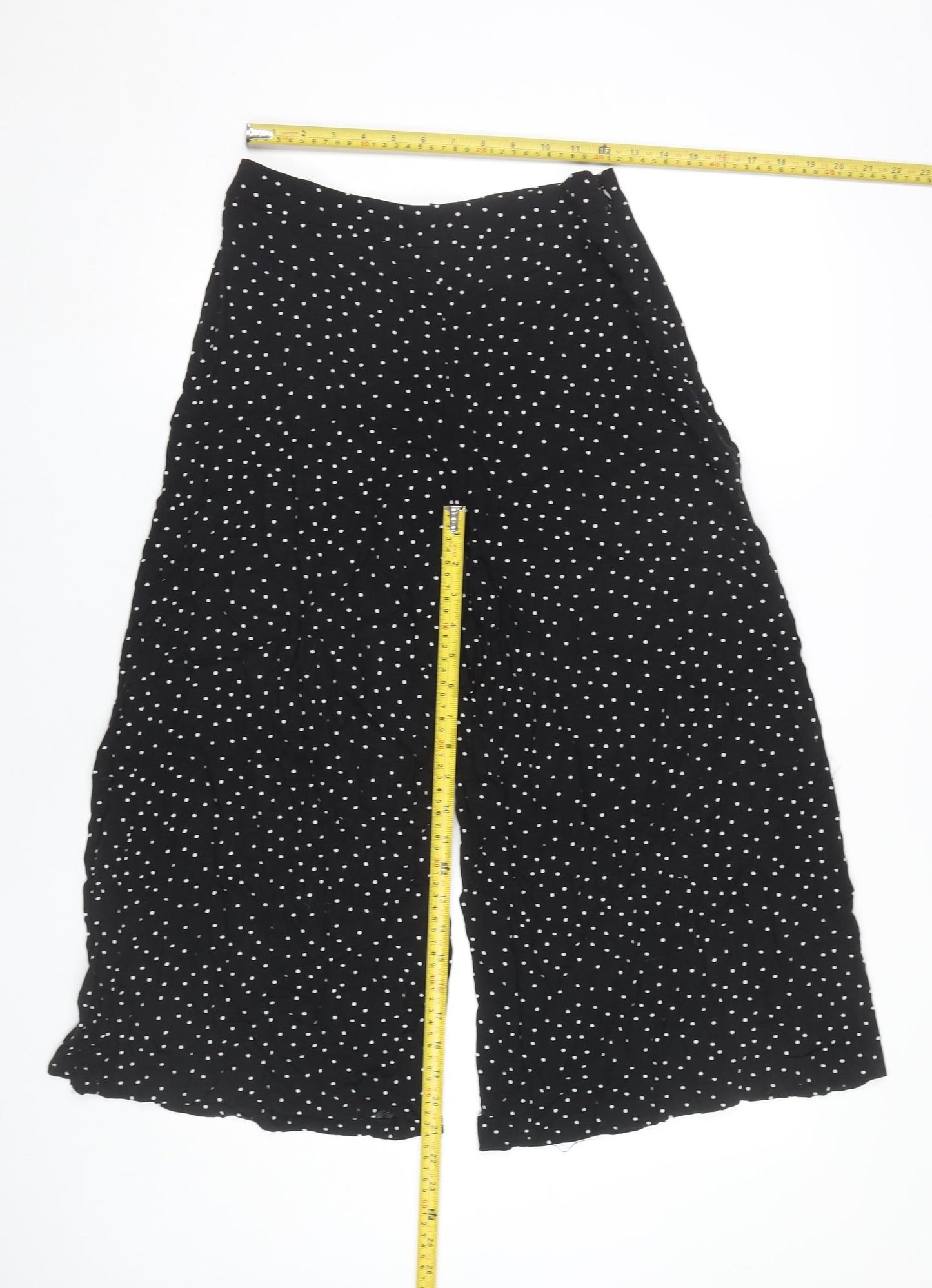 New Look Women Black Polka Dot Wide Leg High Rise Trousers Size 10