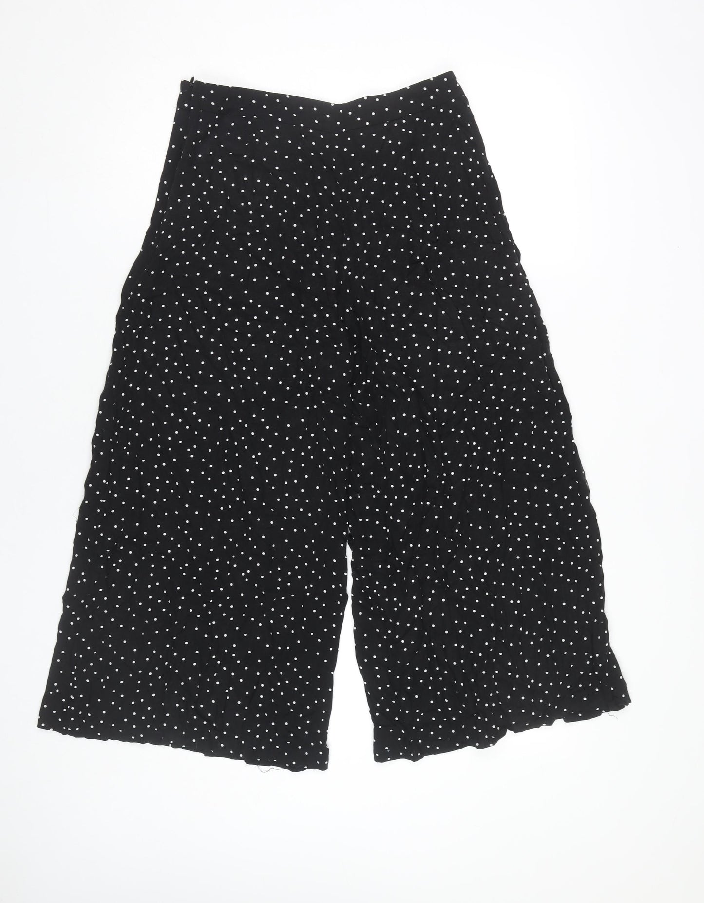 New Look Women Black Polka Dot Wide Leg High Rise Trousers Size 10