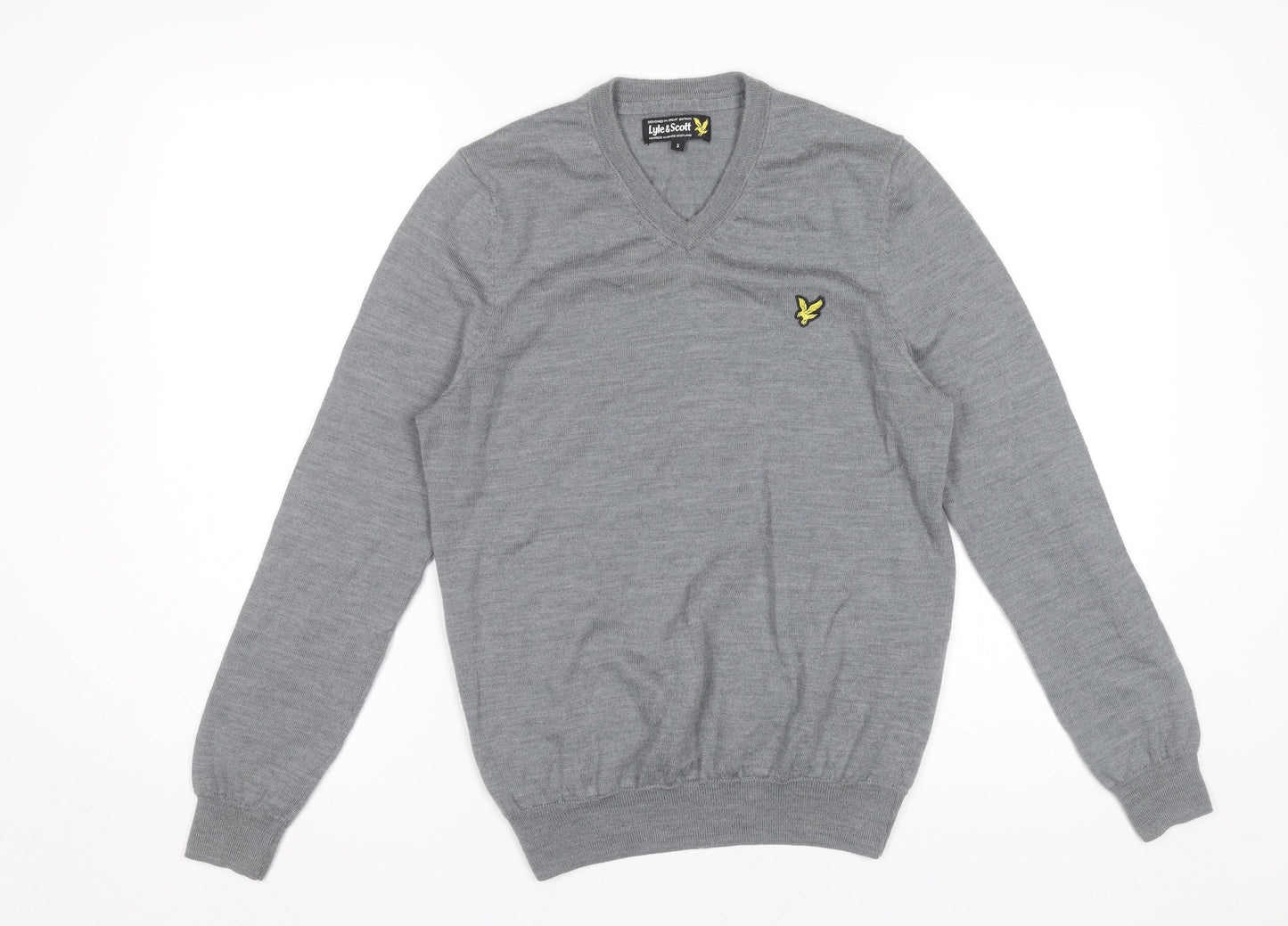 Lyle & Scott Mens Grey Wool V-Neck Jumper Size S