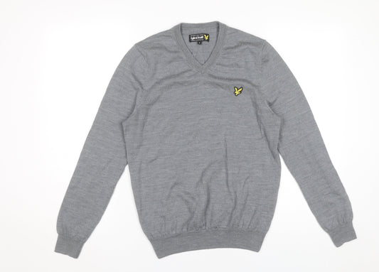 Lyle & Scott Mens Grey Wool V-Neck Jumper Size S