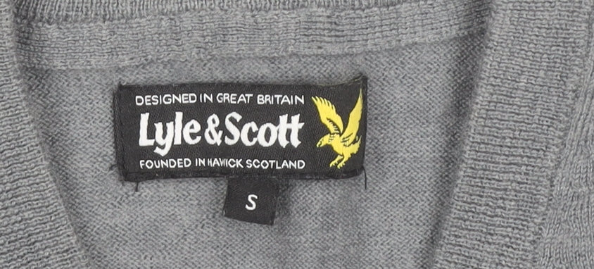 Lyle & Scott Mens Grey Wool V-Neck Jumper Size S