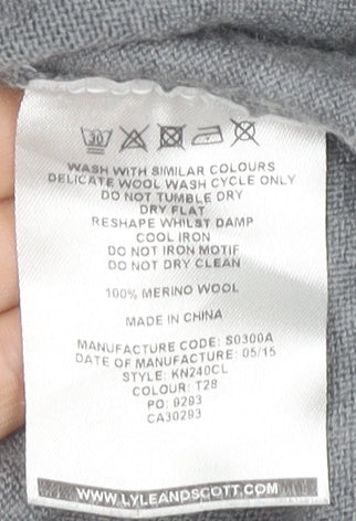 Lyle & Scott Mens Grey Wool V-Neck Jumper Size S