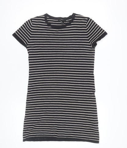 Forever 21 Women Black Striped Short Sleeve T-Shirt Dress Size S