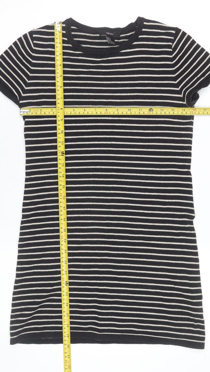 Forever 21 Women Black Striped Short Sleeve T-Shirt Dress Size S