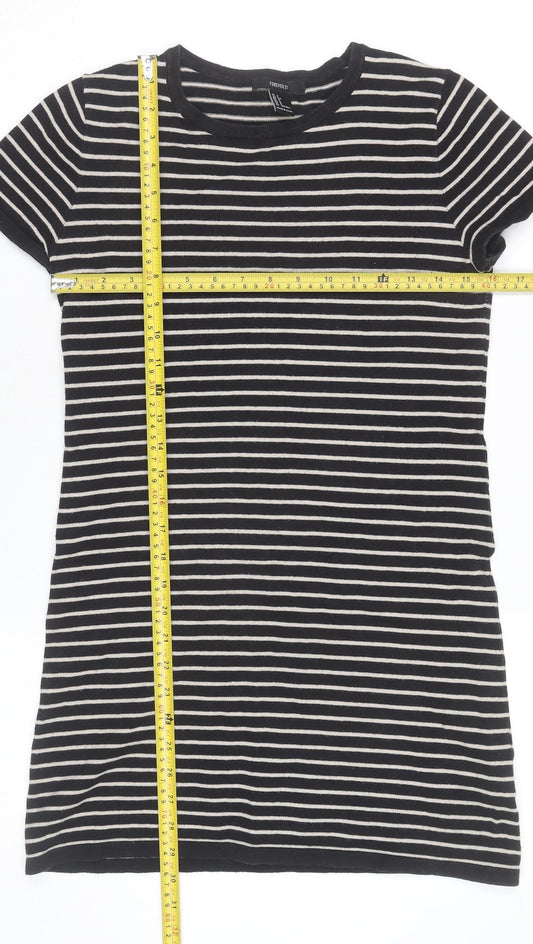 Forever 21 Women Black Striped Short Sleeve T-Shirt Dress Size S