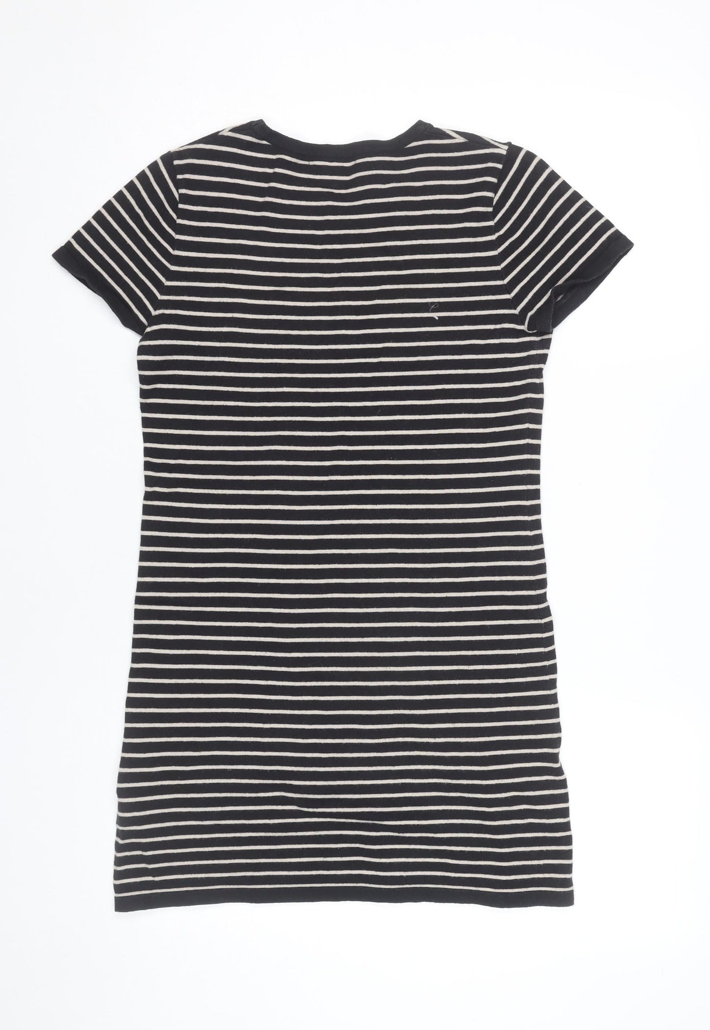 Forever 21 Women Black Striped Short Sleeve T-Shirt Dress Size S