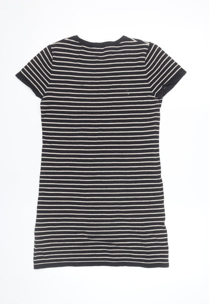 Forever 21 Women Black Striped Short Sleeve T-Shirt Dress Size S