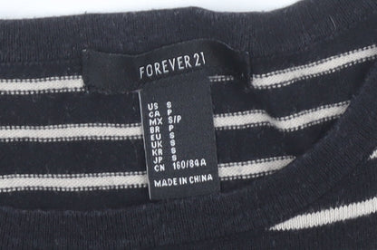 Forever 21 Women Black Striped Short Sleeve T-Shirt Dress Size S