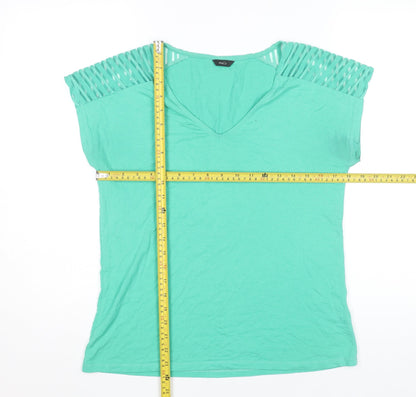 M&Co Women’s Green V-Neck Cut Out Shoulder T-Shirt Size 10