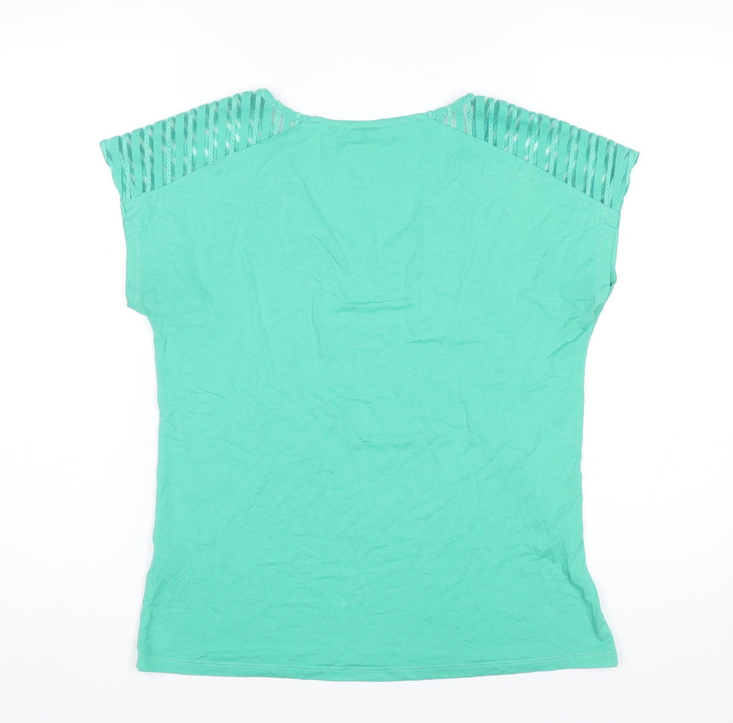 M&Co Women’s Green V-Neck Cut Out Shoulder T-Shirt Size 10