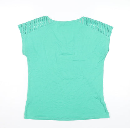 M&Co Women’s Green V-Neck Cut Out Shoulder T-Shirt Size 10