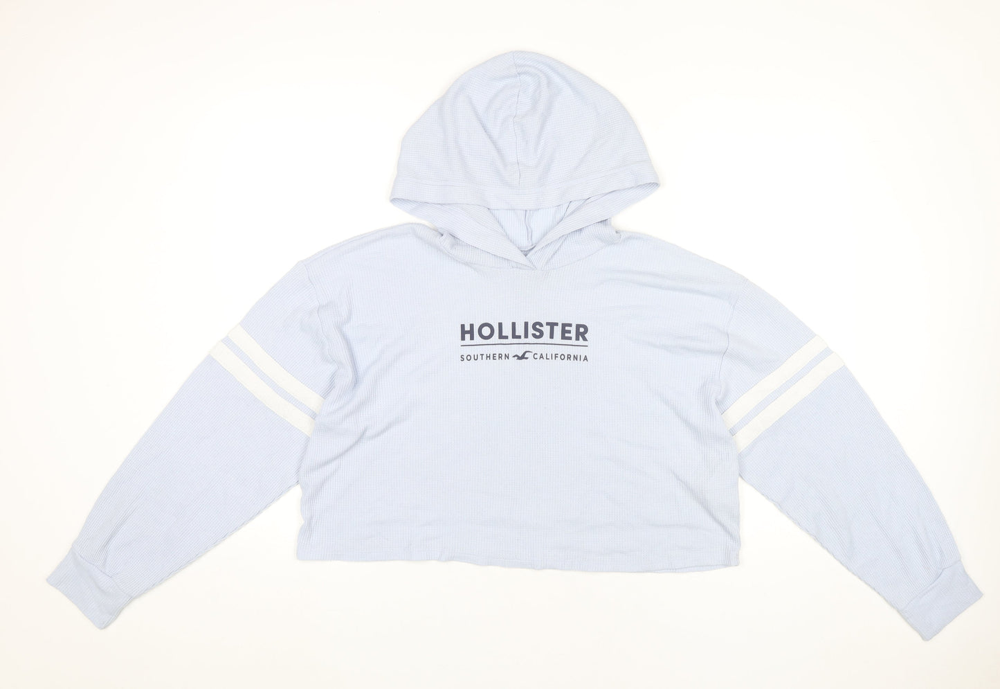 Hollister Womens Blue Cropped Hoodie Medium Pullover Logo Print