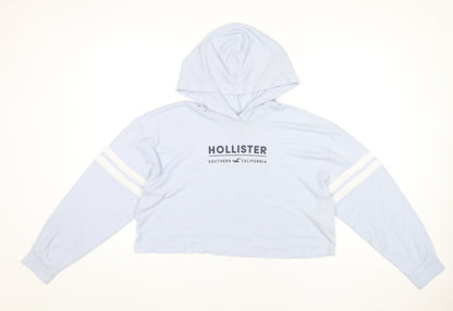 Hollister Womens Blue Cropped Hoodie Medium Pullover Logo Print