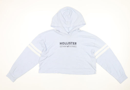Hollister Womens Blue Cropped Hoodie Medium Pullover Logo Print