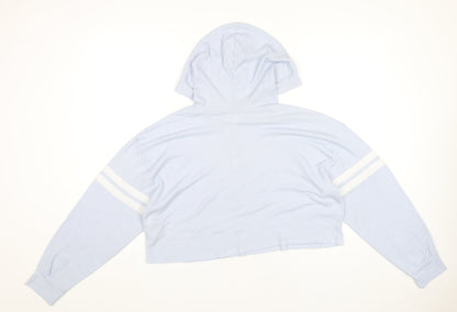 Hollister Womens Blue Cropped Hoodie Medium Pullover Logo Print