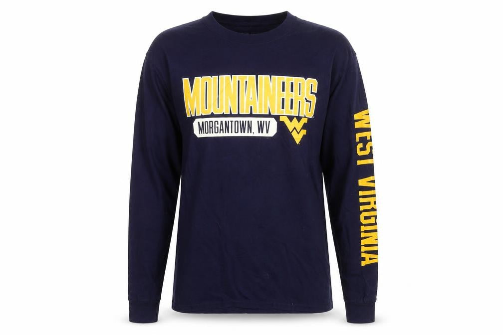 Front view of Russell unisex blue long sleeve university t-shirt m