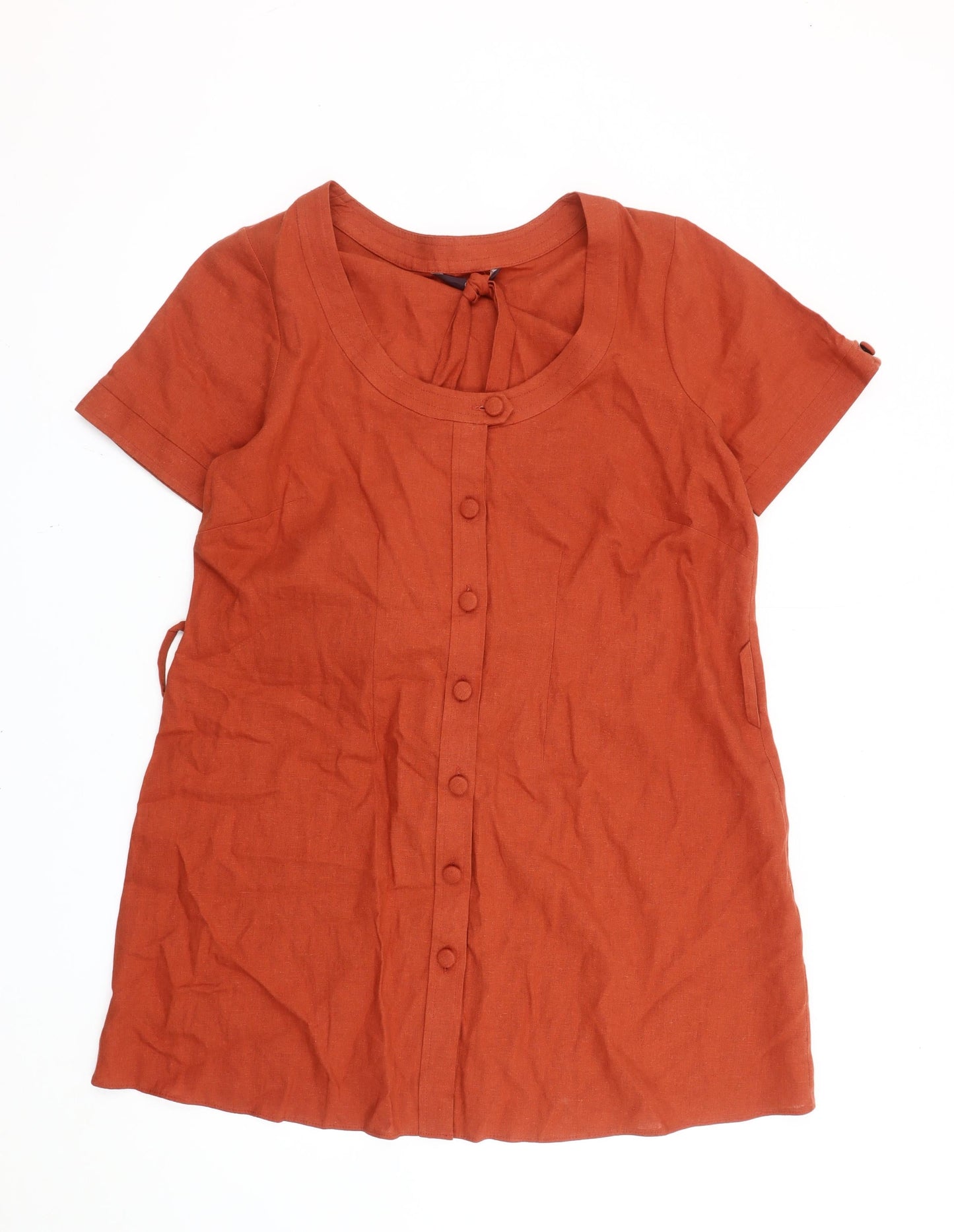 Evans Women’s Orange Linen Blend Shift Dress Size 16 Short Sleeve