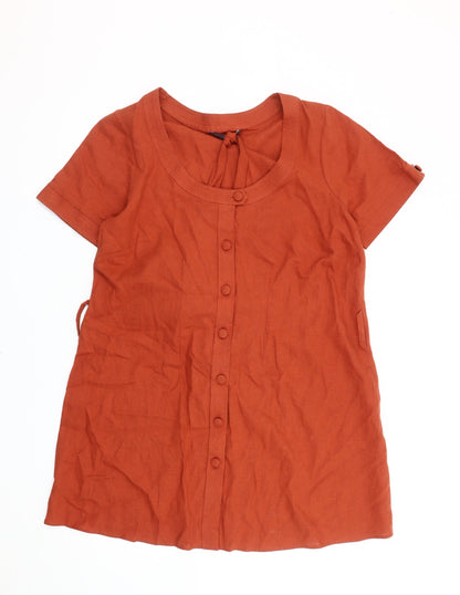 Evans Women’s Orange Linen Blend Shift Dress Size 16 Short Sleeve
