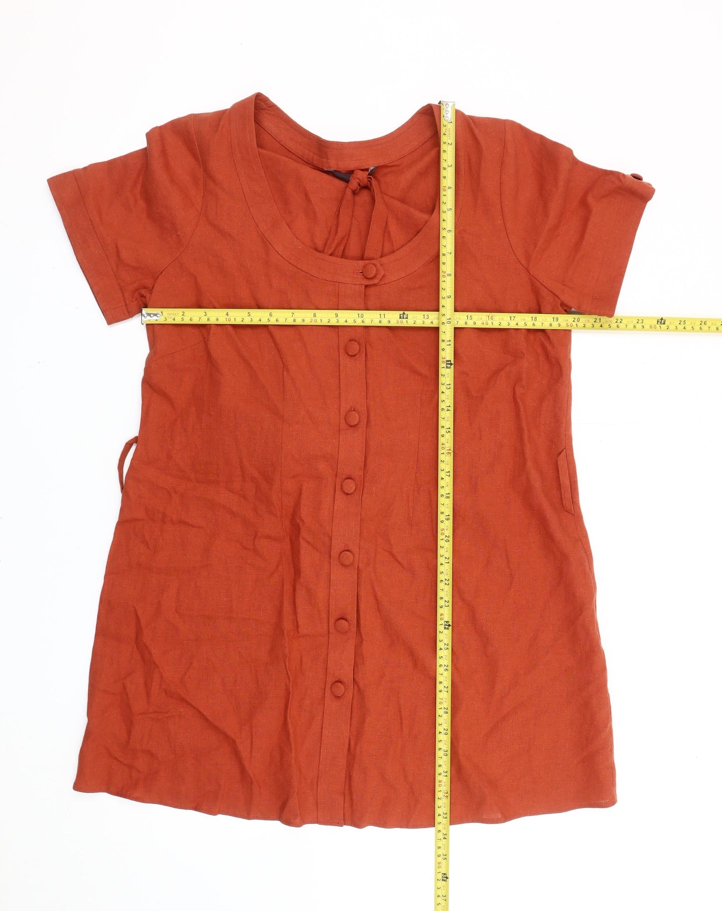 Evans Women’s Orange Linen Blend Shift Dress Size 16 Short Sleeve