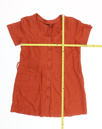 Evans Women’s Orange Linen Blend Shift Dress Size 16 Short Sleeve