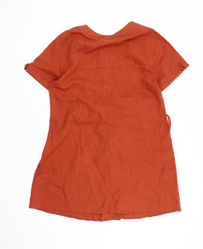 Evans Women’s Orange Linen Blend Shift Dress Size 16 Short Sleeve