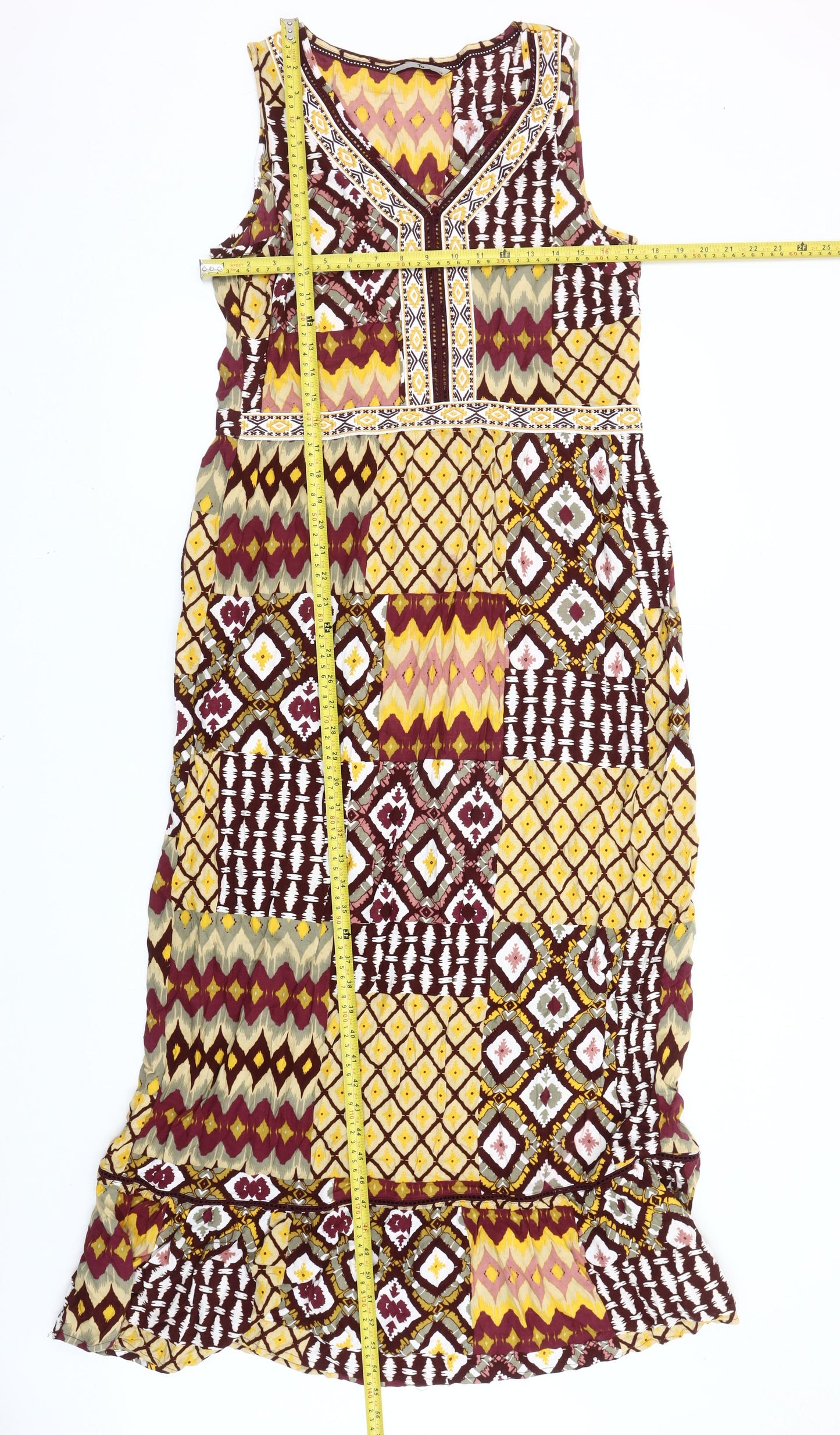 Tu Womens Multicoloured Bohemian Midi Maxi Sleeveless Dress Size 14