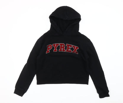 Pyrex Girls Black L Pullover Hoodie Rhinestone Logo Fleece Casual