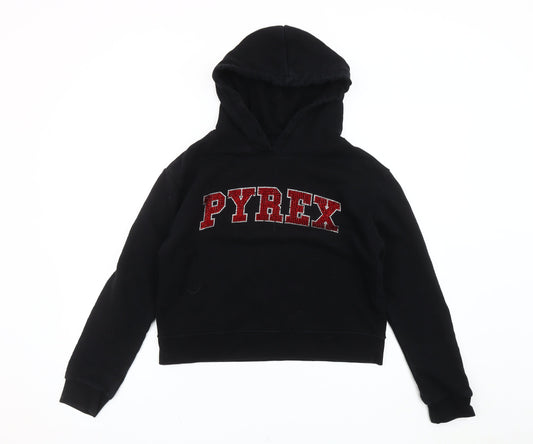Pyrex Girls Black L Pullover Hoodie Rhinestone Logo Fleece Casual