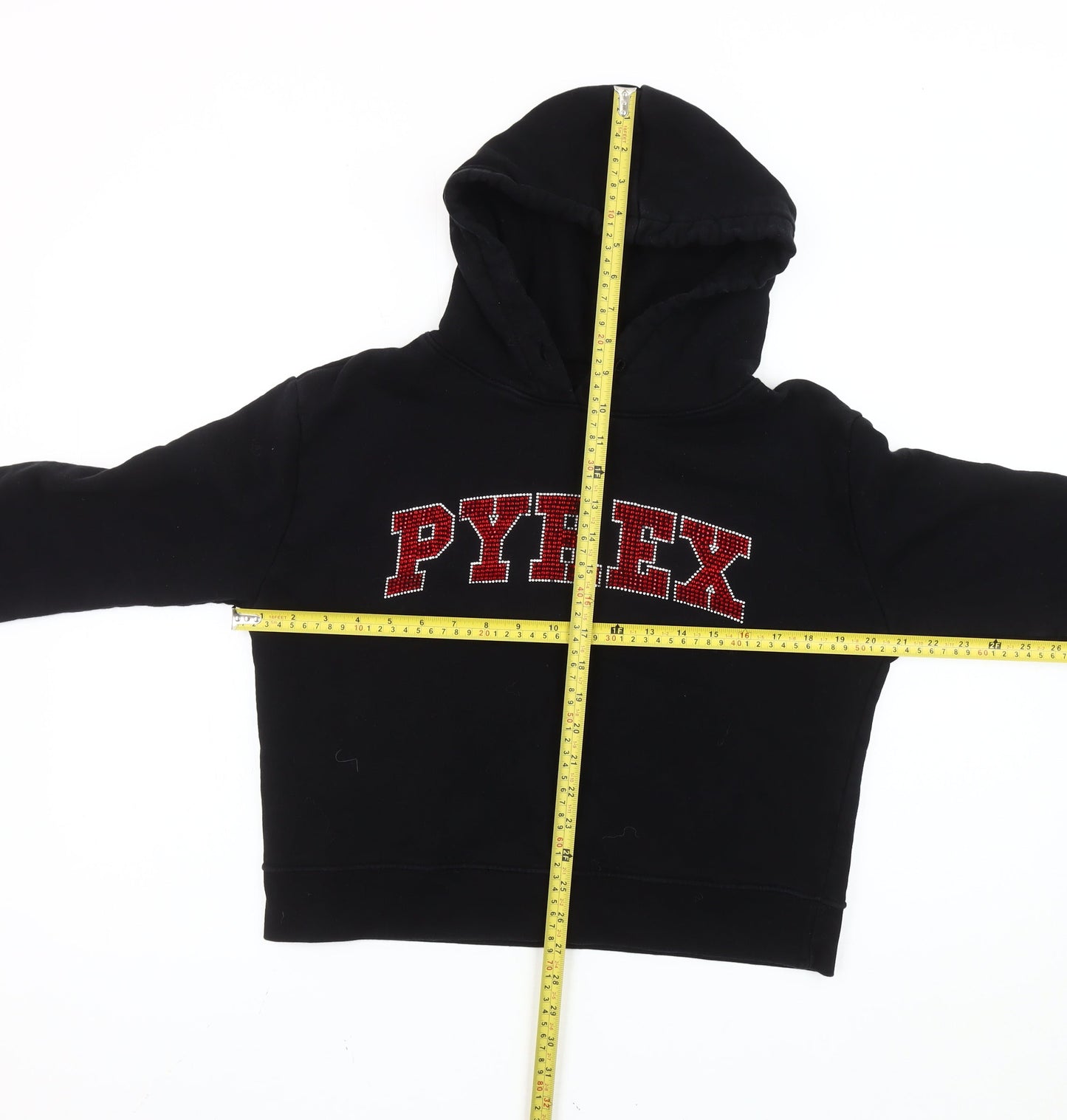 Pyrex Girls Black L Pullover Hoodie Rhinestone Logo Fleece Casual