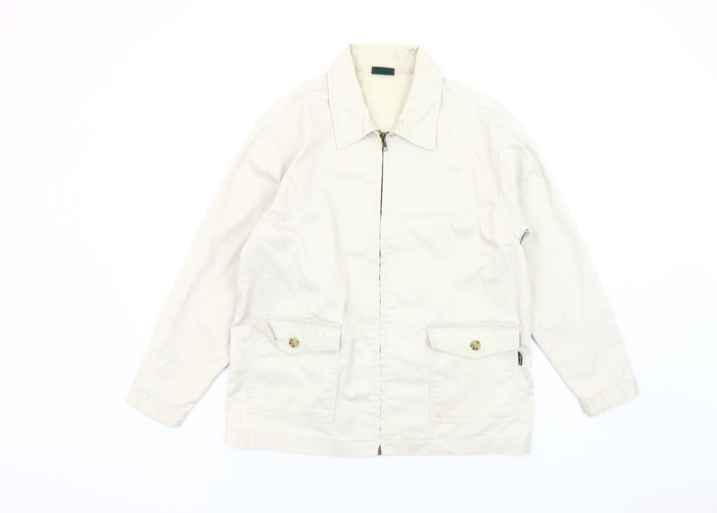 Stone River Women Beige Cotton Jacket Size 14 Basic Collared Zip Casual