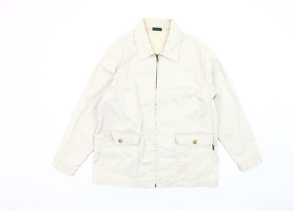 Stone River Women Beige Cotton Jacket Size 14 Basic Collared Zip Casual