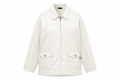 Stone River Women Beige Cotton Jacket Size 14 Basic Collared Zip Casual