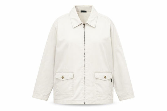 Stone River Women Beige Cotton Jacket Size 14 Basic Collared Zip Casual