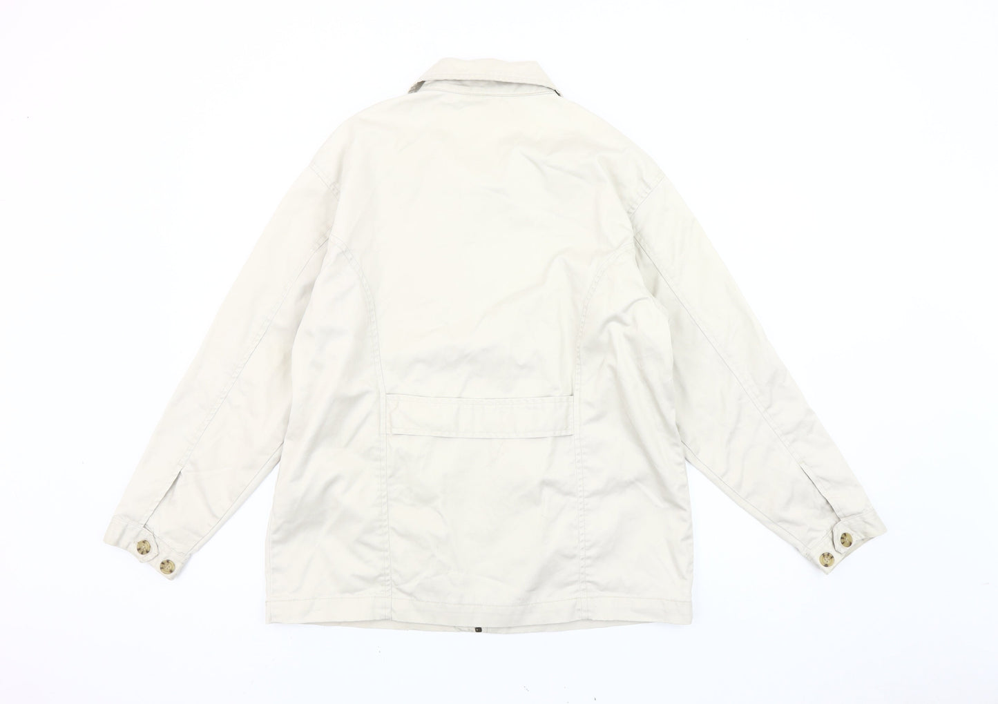 Stone River Women Beige Cotton Jacket Size 14 Basic Collared Zip Casual