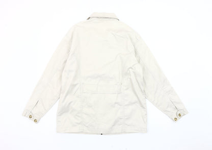Stone River Women Beige Cotton Jacket Size 14 Basic Collared Zip Casual