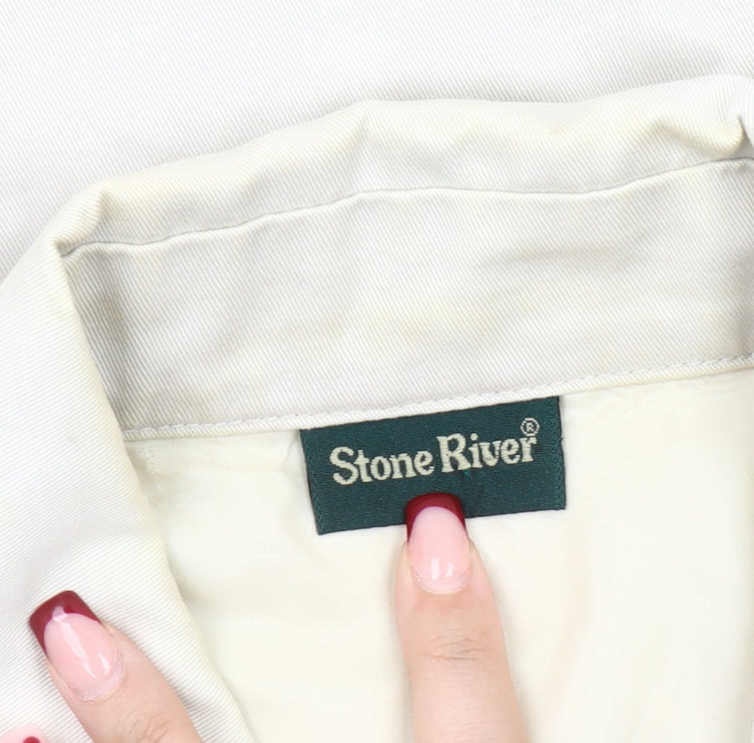 Stone River Women Beige Cotton Jacket Size 14 Basic Collared Zip Casual