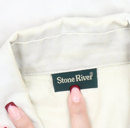 Stone River Women Beige Cotton Jacket Size 14 Basic Collared Zip Casual