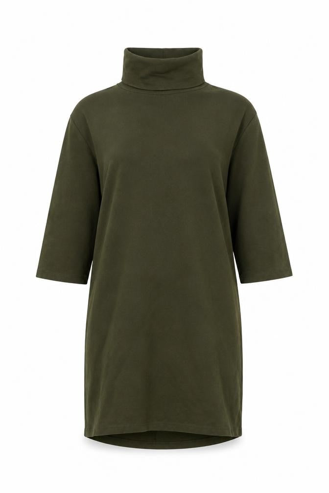 Zara Women Green Roll Neck Shift Dress Size M Knee Length 3/4 Sleeve