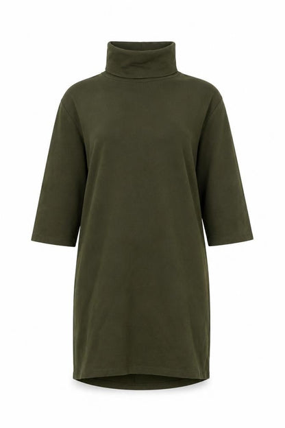 Zara Women Green Roll Neck Shift Dress Size M Knee Length 3/4 Sleeve