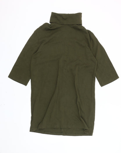 Zara Women Green Roll Neck Shift Dress Size M Knee Length 3/4 Sleeve