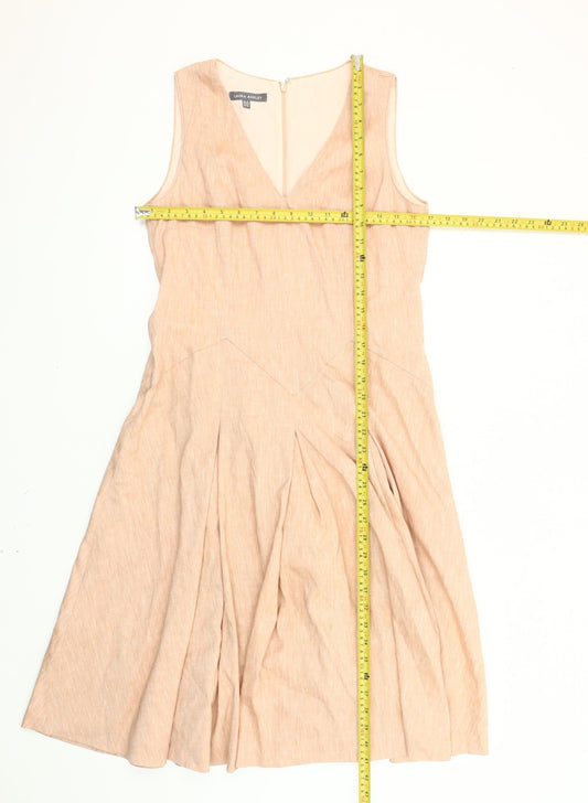 Laura Ashley Women’s Beige Size 12 A-Line Linen Blend Sleeveless Dress