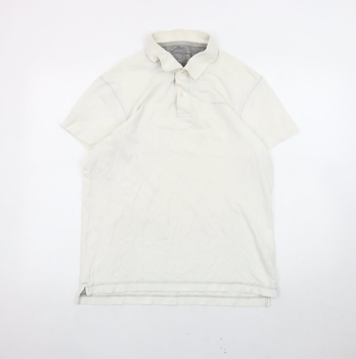 Calvin Klein Jeans Men's White Polo Shirt Size L Cotton Casual