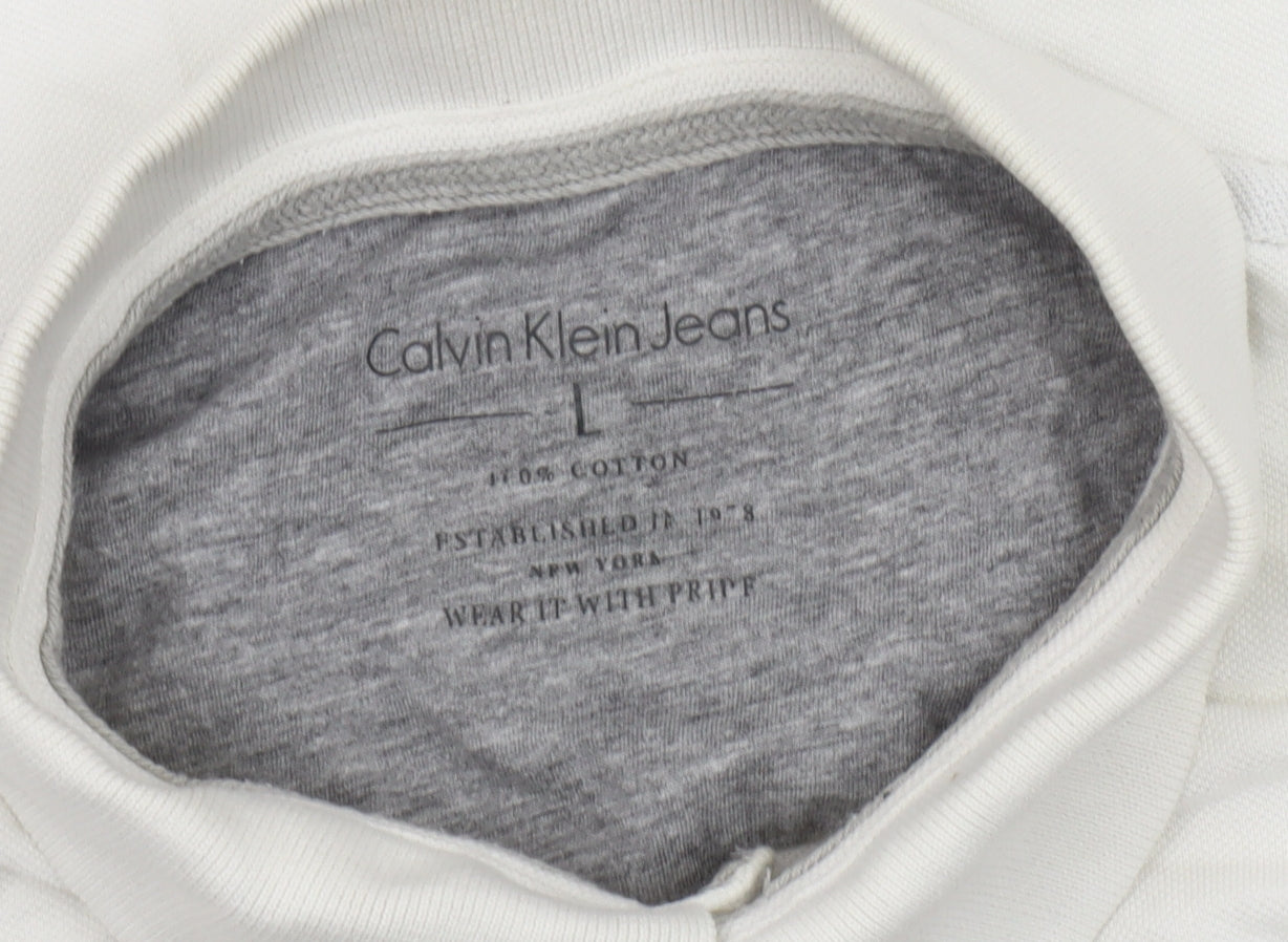 Calvin Klein Jeans Men's White Polo Shirt Size L Cotton Casual