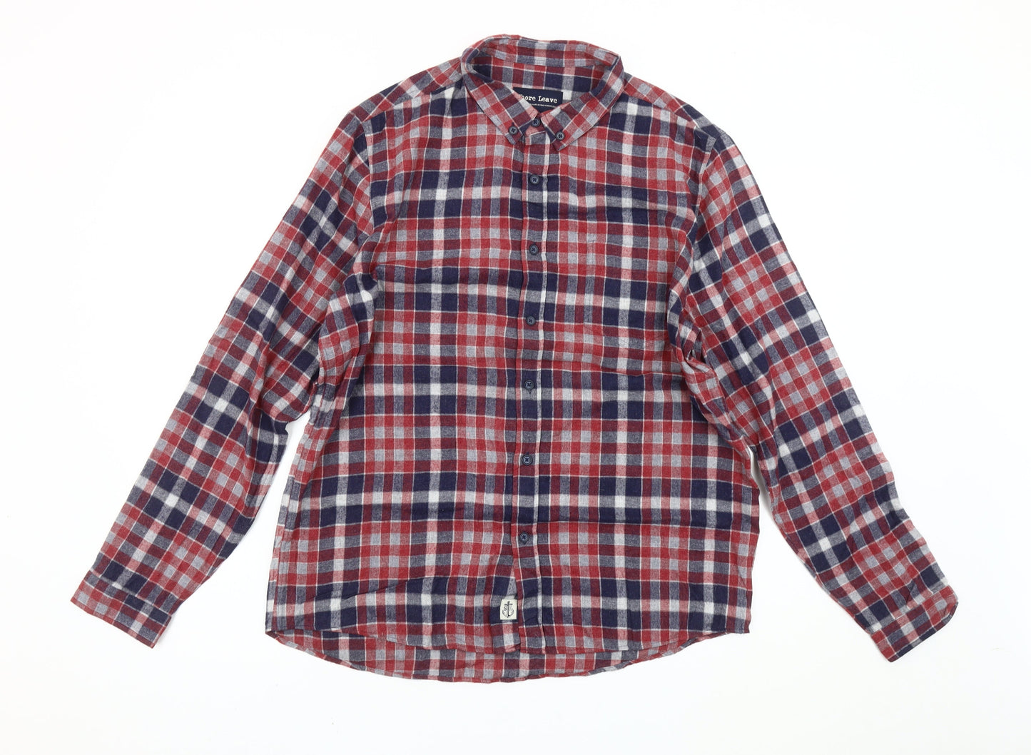 Shore Leave Mens Red Blue Check Flannel Shirt Size L Long Sleeve