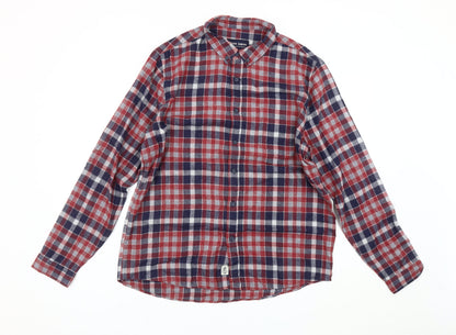 Shore Leave Mens Red Blue Check Flannel Shirt Size L Long Sleeve