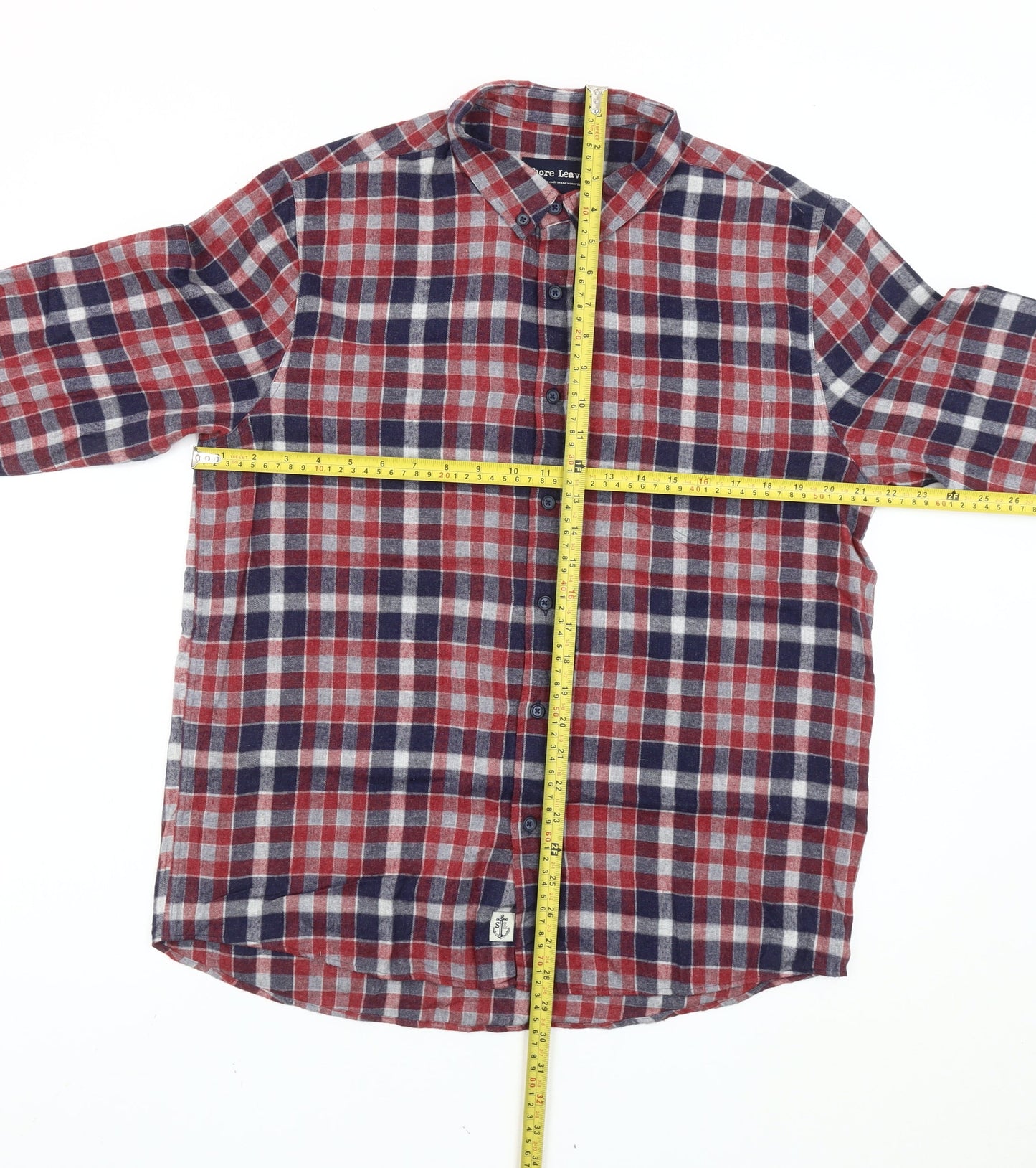 Shore Leave Mens Red Blue Check Flannel Shirt Size L Long Sleeve