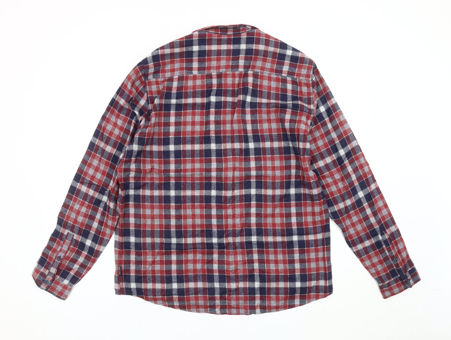 Shore Leave Mens Red Blue Check Flannel Shirt Size L Long Sleeve
