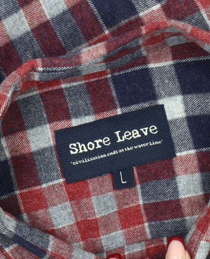 Shore Leave Mens Red Blue Check Flannel Shirt Size L Long Sleeve