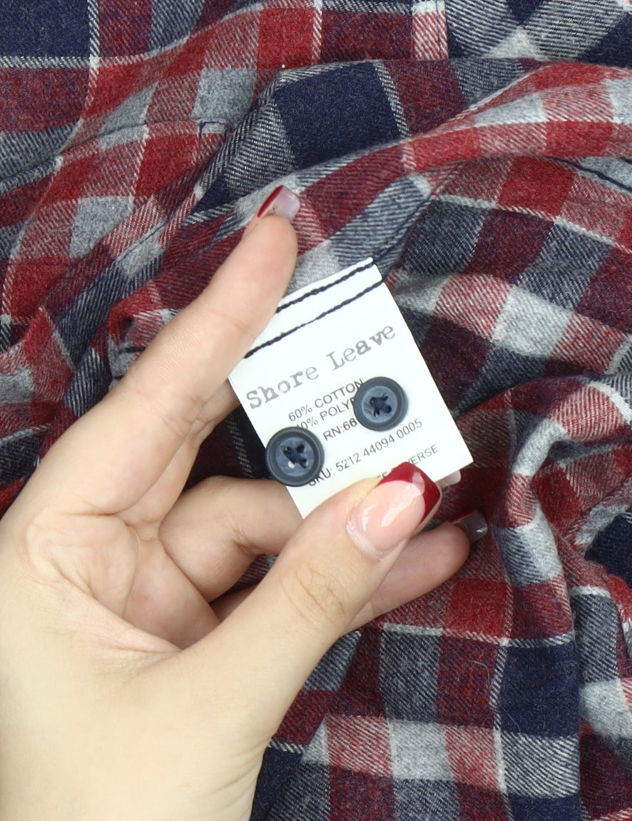 Shore Leave Mens Red Blue Check Flannel Shirt Size L Long Sleeve