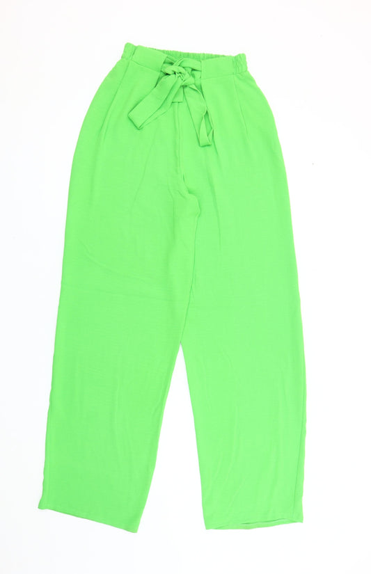 Womens UK Size S Zara Relaxed Fit Paperbag Green Trousers